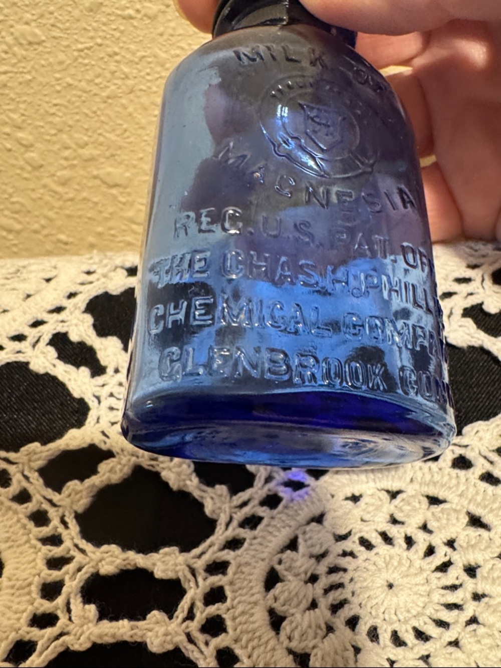 Cobalt Blue Glass Phillips Milk of Magnesia Bottle with Original Lid - Picture 3 of 15